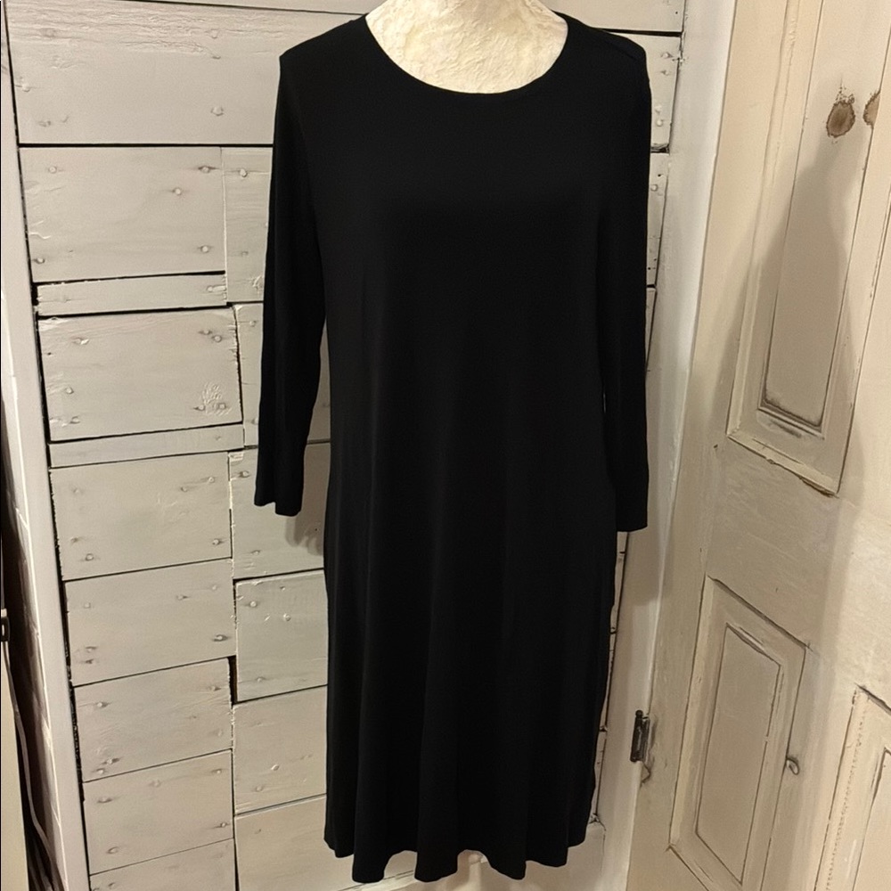 Womens Size Large Time and Tru Black Dress 3/4 Length Sleeves Long Sleeve